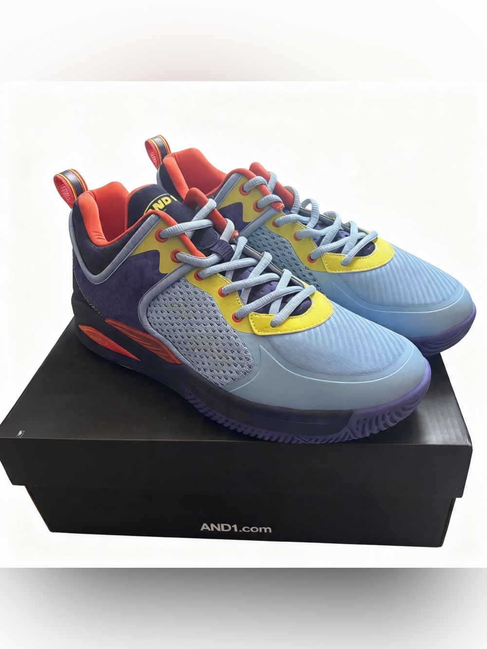 AND1 Delta TPR Basketball Shoes Men’s 10.5 Blue Purple Yellow NIB